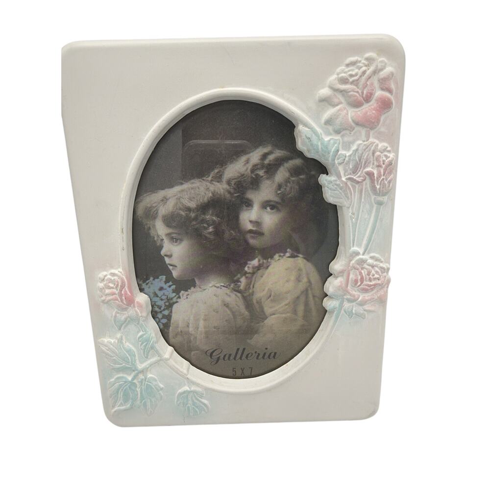 Vintage Picture Frame Ceramic Cottagecore Y2K Roses Floral Pink Cream 5x7” Mom